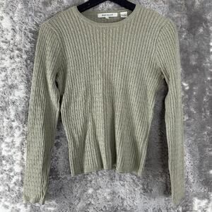 Wainscott Size M Cable Knit Ribbed Casual Sweater Gray Long Sleeve Pullover